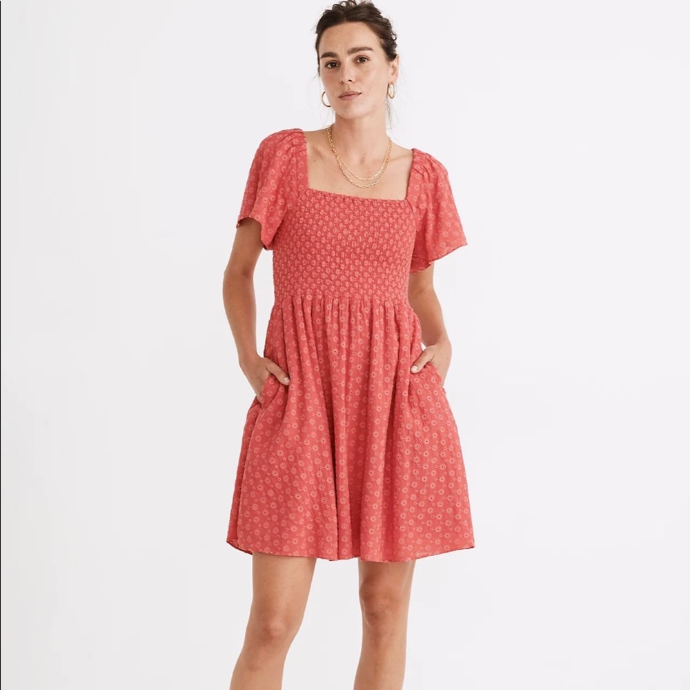 NWT Madewell eyelet Lucie Smocked Mini Dress